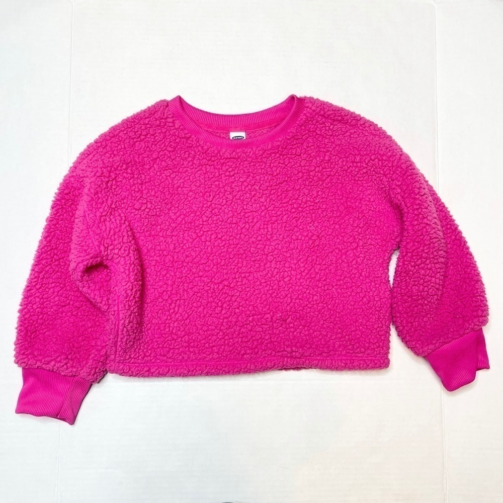 Old Navy Slouchy Sherpa Fleece Neon Pink Crewneck Sweatshirt Girl’s Size XS/5